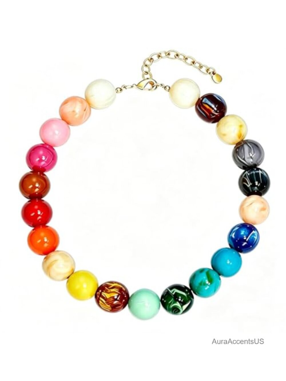 Chunky Marbled Resin Beaded Choker Necklace for Women Adjustable Boho Statement
